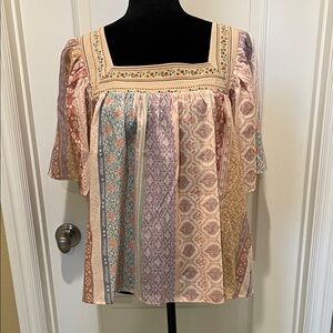 DAVI & DANI Multicolor Patchwork Peasant Blouse